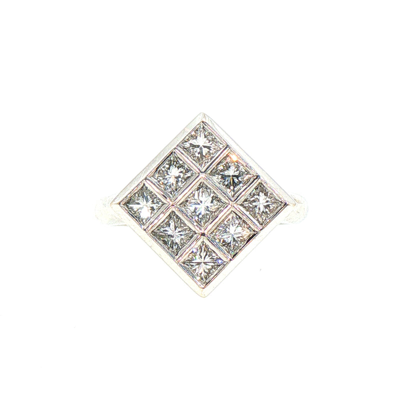 18ct White Gold 9 Stone Princess Cut Natural Diamond Tablet Ring