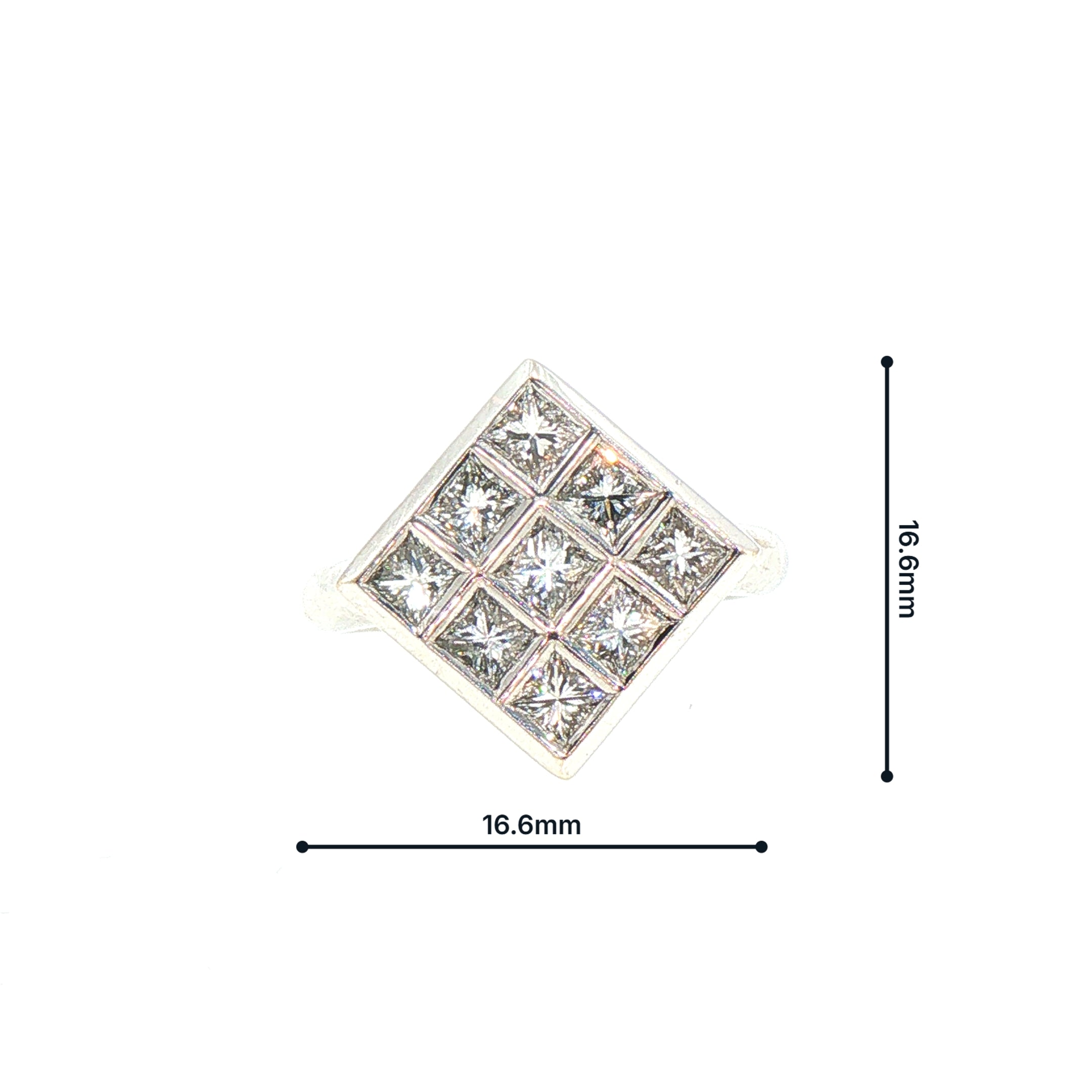 18ct White Gold 9 Stone Princess Cut Natural Diamond Tablet Ring