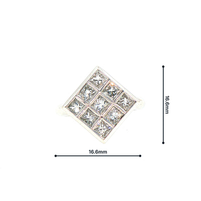 18ct White Gold 9 Stone Princess Cut Natural Diamond Tablet Ring
