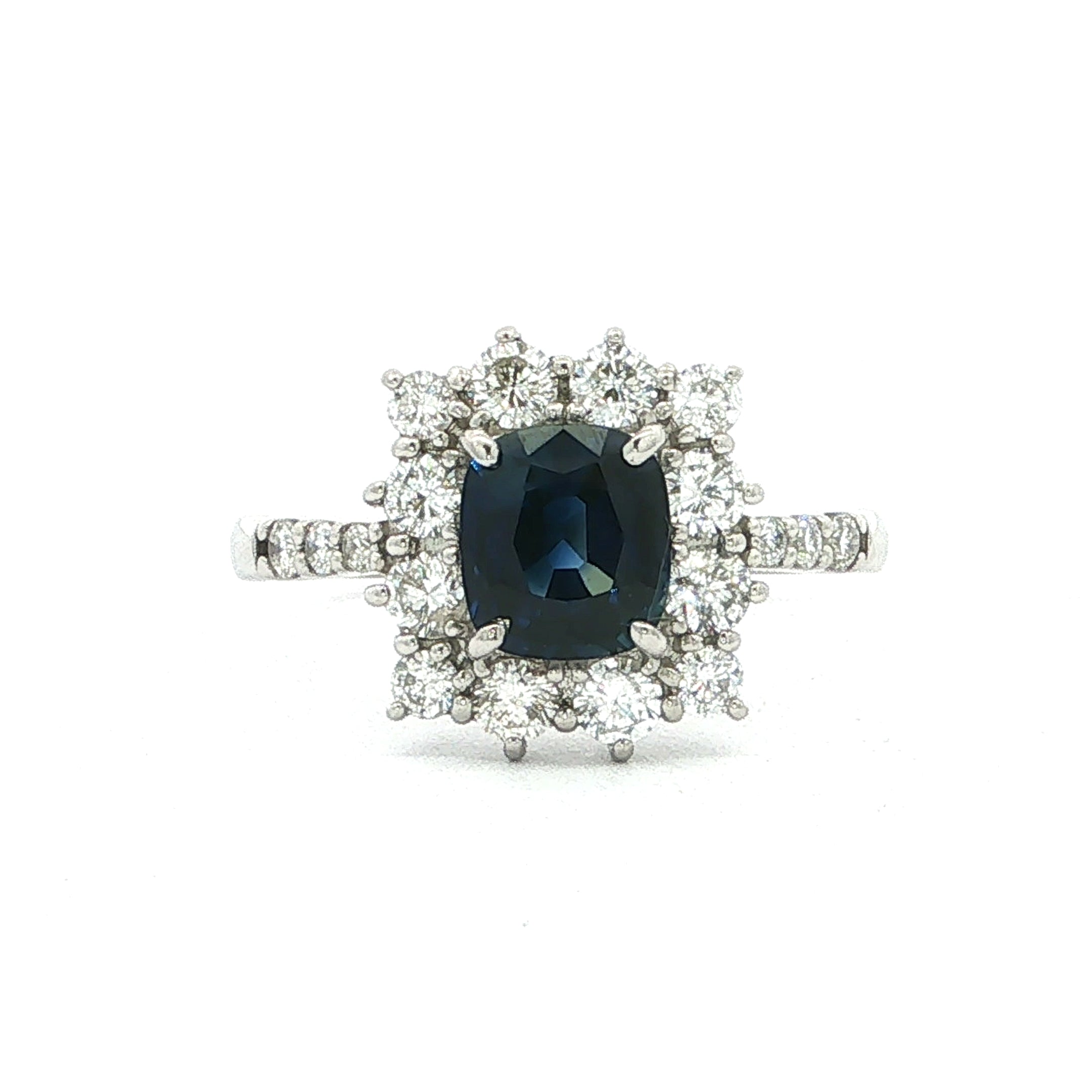 1.05ct Sapphire and Natural Diamond Halo Ring in Platinum