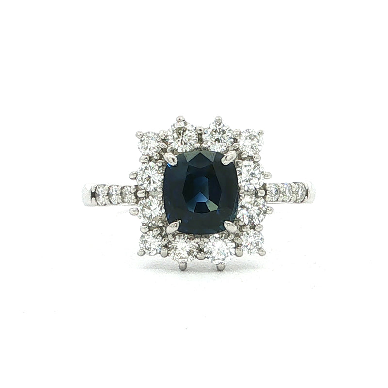 1.05ct Sapphire and Natural Diamond Halo Ring in Platinum