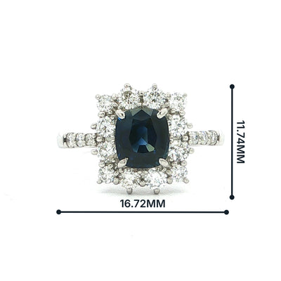 1.05ct Sapphire and Natural Diamond Halo Ring in Platinum