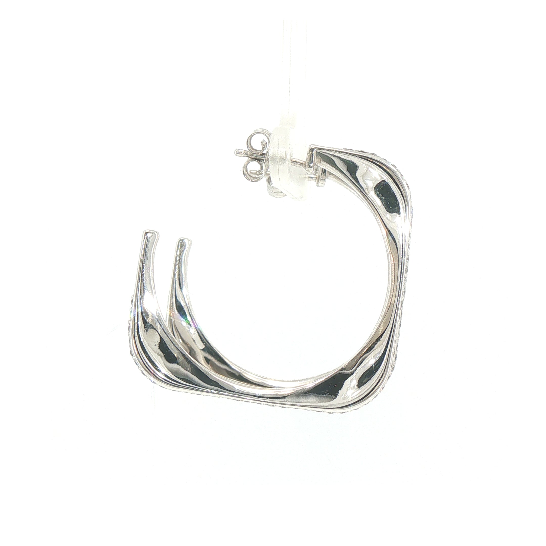 Natural Diamond-Set Slender Hoop Earrings in 18ct White Gold