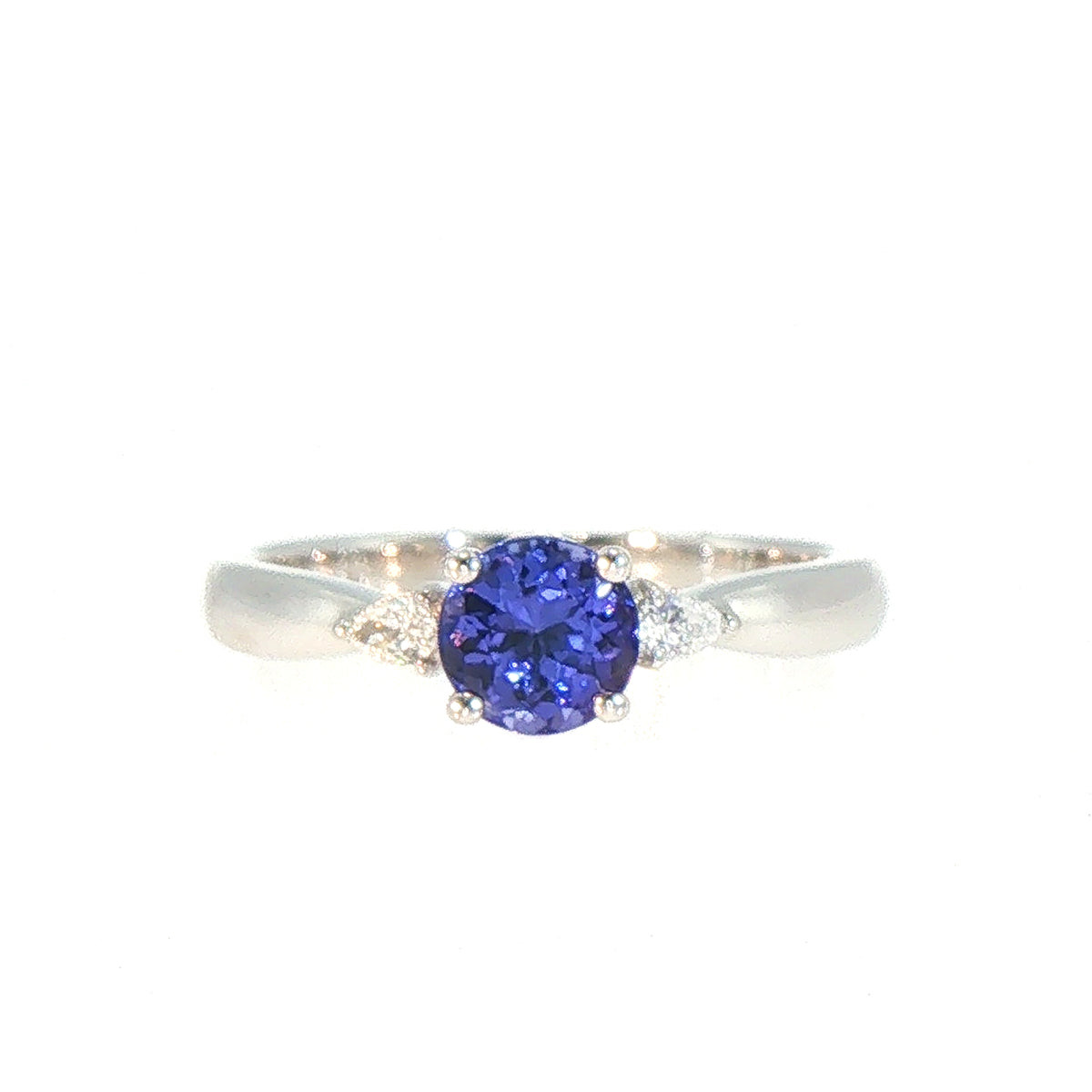 Vintage Tanzanite and Natural Diamond Three-Stone Ring in 18ct White Gold
