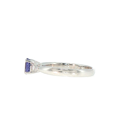 Vintage Tanzanite and Natural Diamond Three-Stone Ring in 18ct White Gold