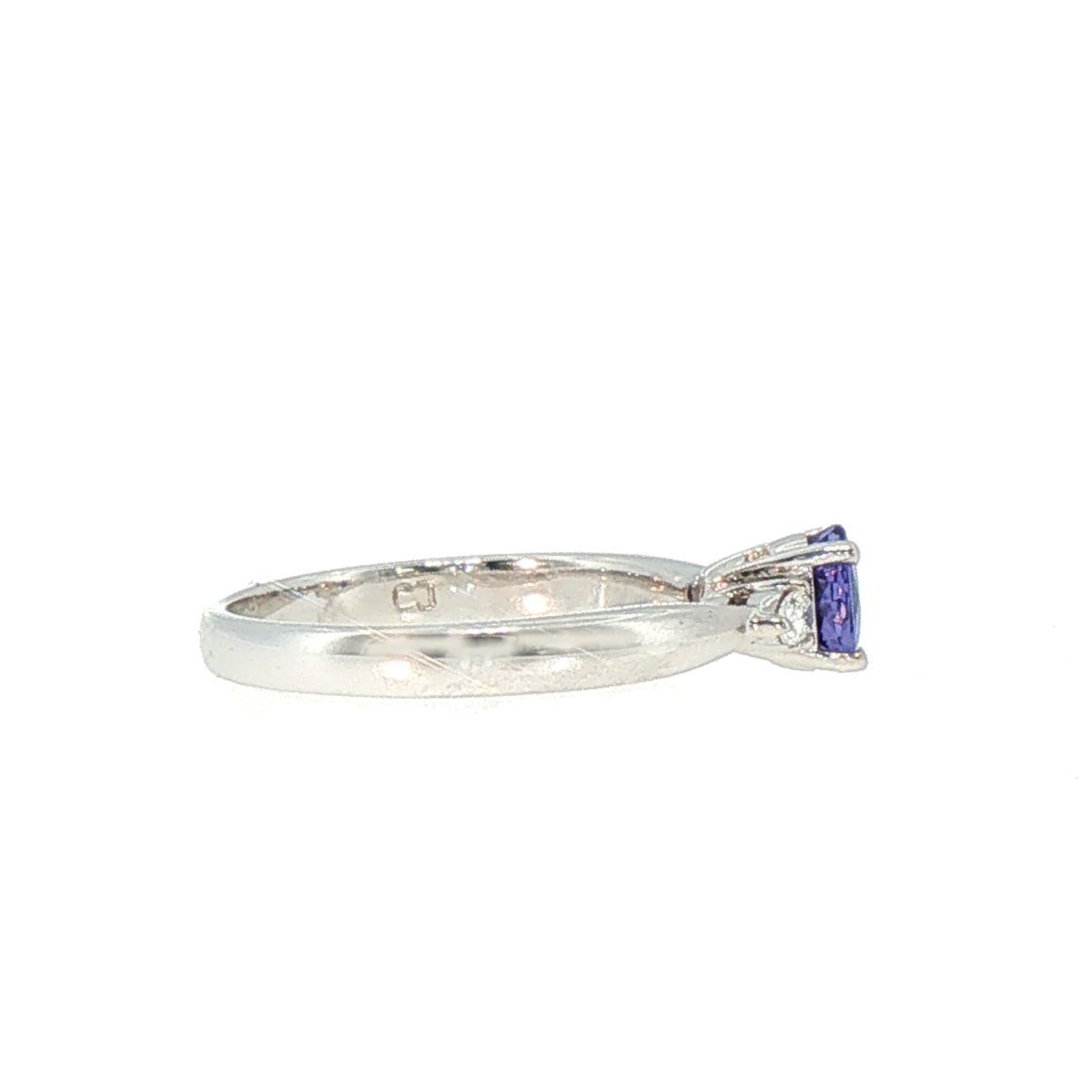 Vintage Tanzanite and Natural Diamond Three-Stone Ring in 18ct White Gold