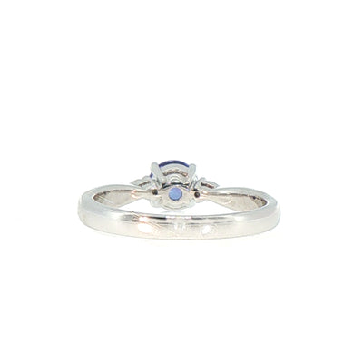 Vintage Tanzanite and Natural Diamond Three-Stone Ring in 18ct White Gold