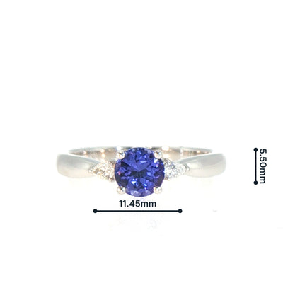 Vintage Tanzanite and Natural Diamond Three-Stone Ring in 18ct White Gold