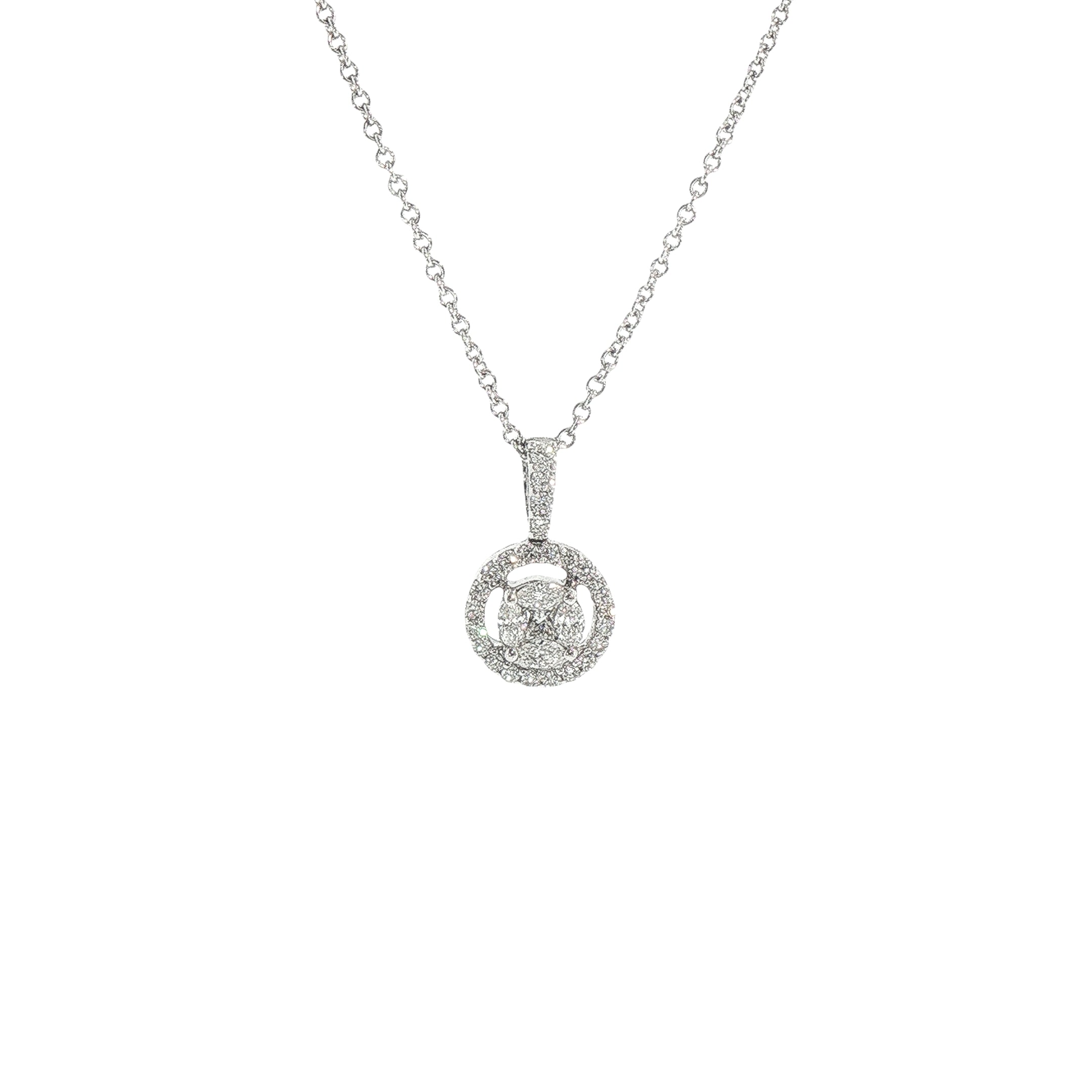 18ct White Gold Natural Diamond Halo Cluster Pendant