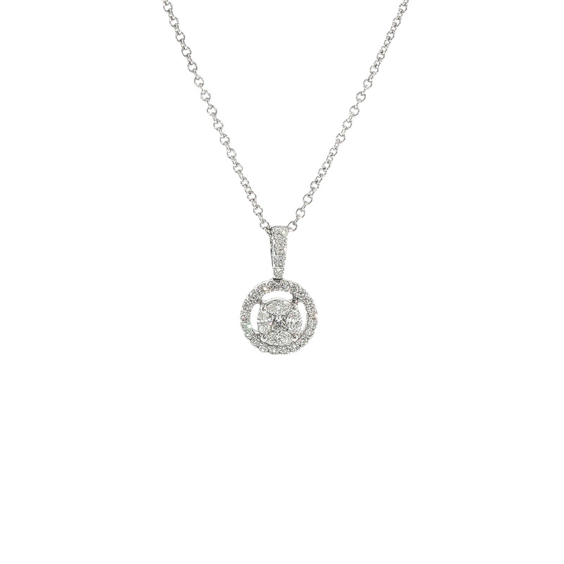 18ct White Gold Natural Diamond Halo Cluster Pendant