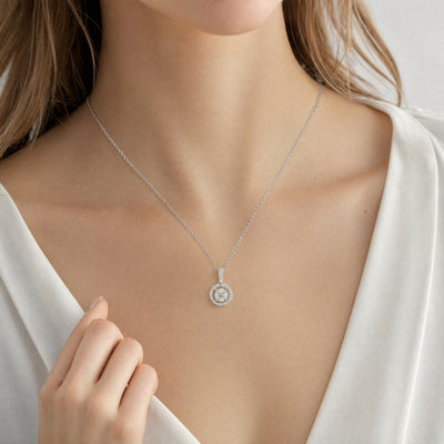 18ct White Gold Natural Diamond Halo Cluster Pendant