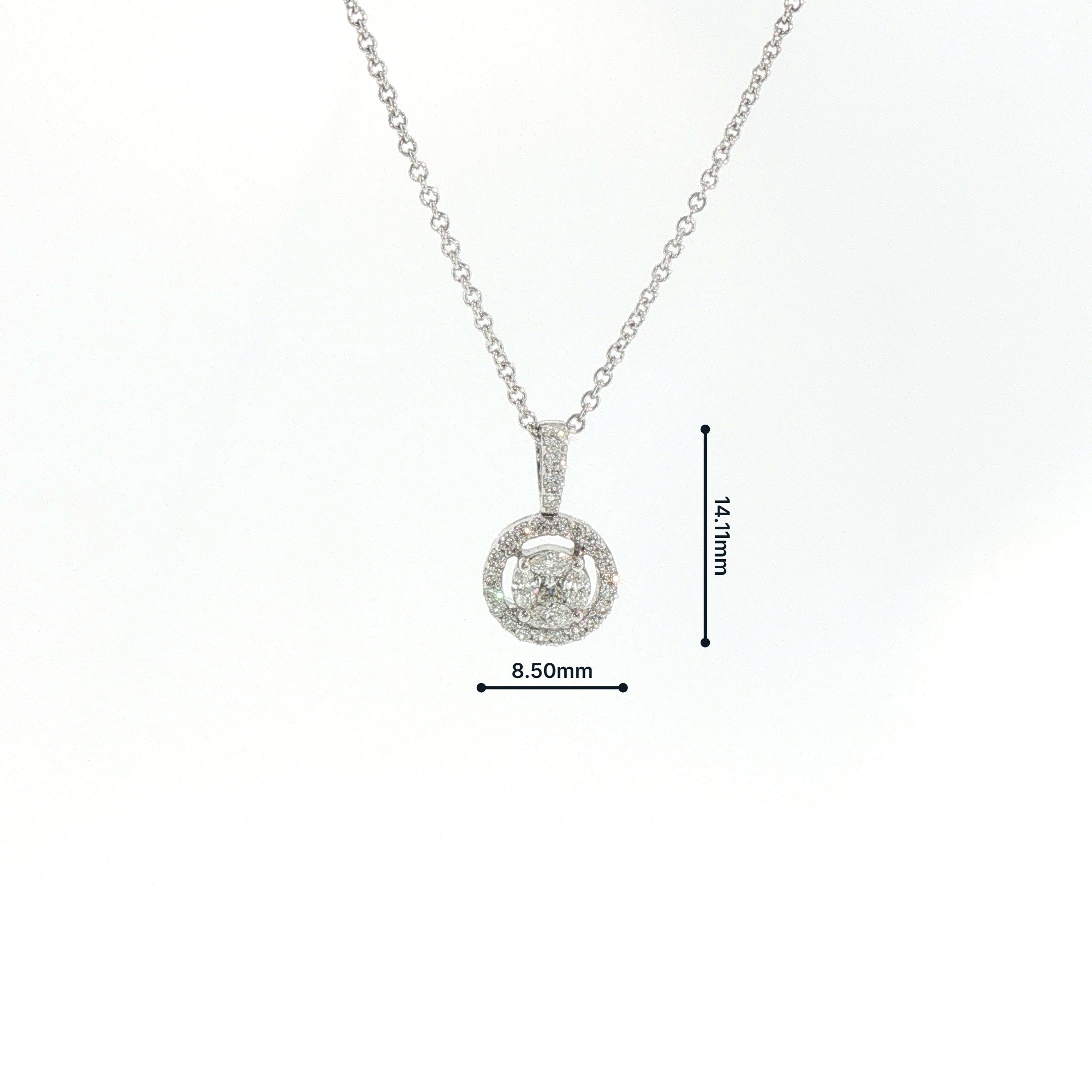 18ct White Gold Natural Diamond Halo Cluster Pendant