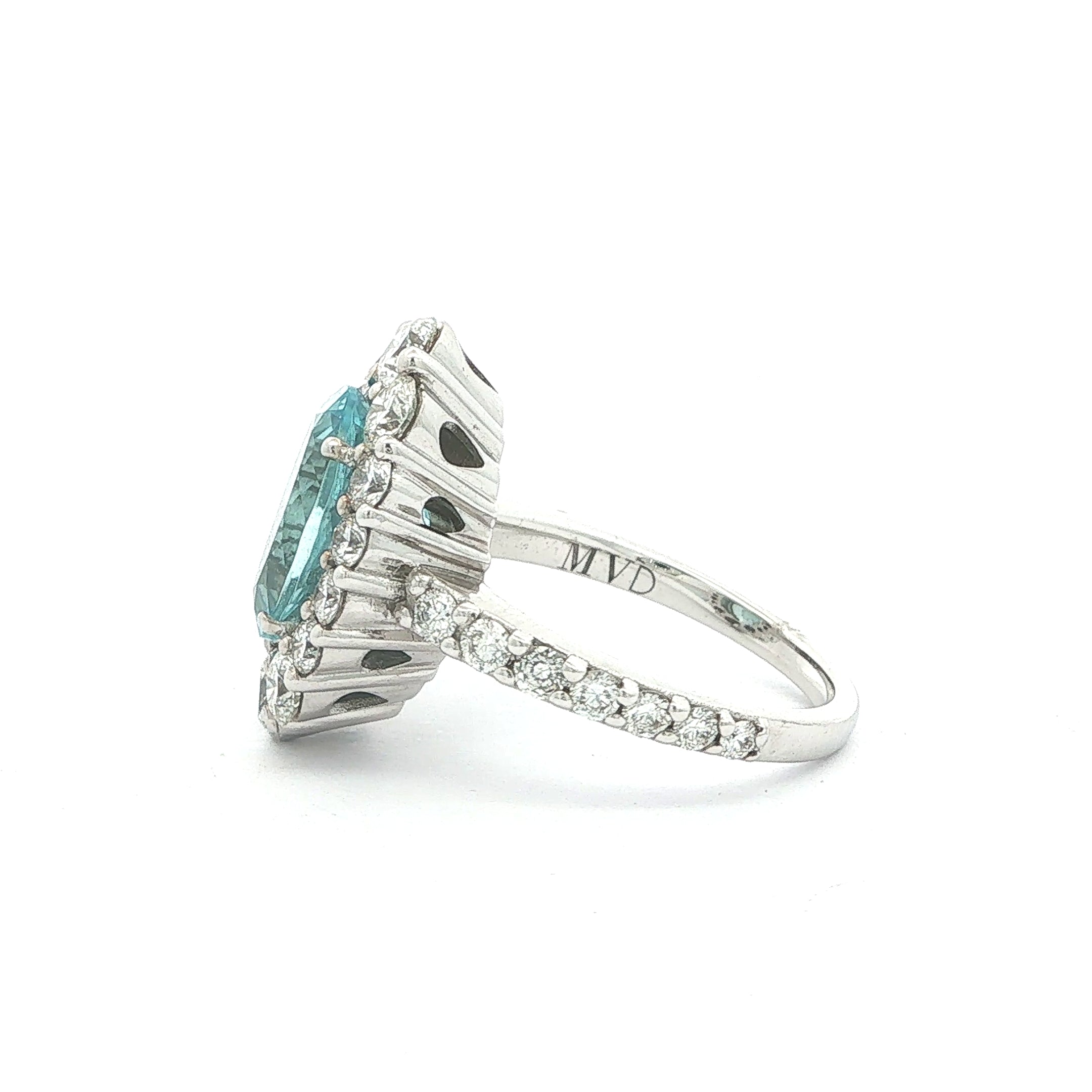 3.23ct Oval Aquamarine & 2.18ct Natural Diamond Cluster Ring in 18ct White Gold
