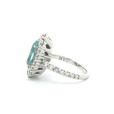 3.23ct Oval Aquamarine & 2.18ct Natural Diamond Cluster Ring in 18ct White Gold