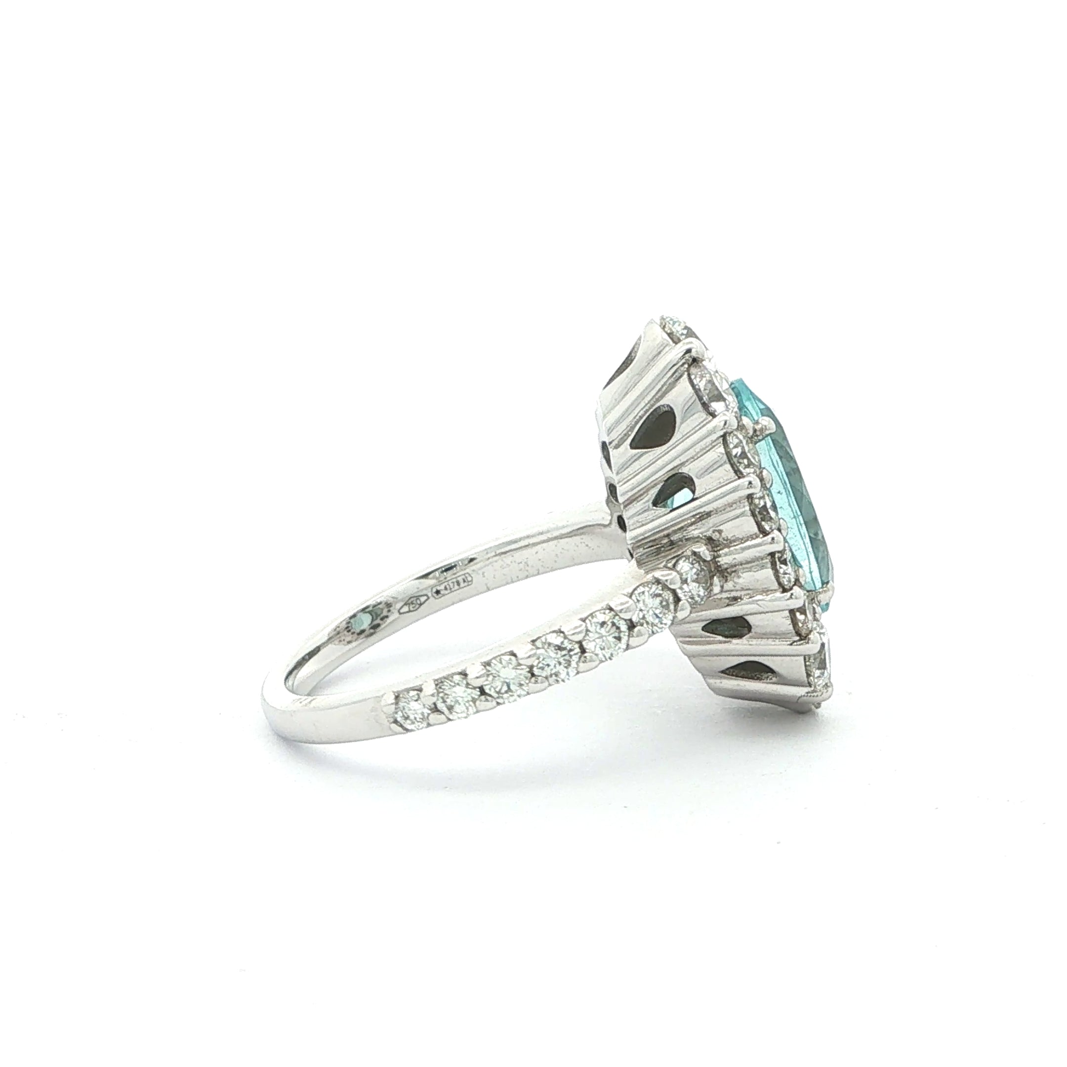 3.23ct Oval Aquamarine & 2.18ct Natural Diamond Cluster Ring in 18ct White Gold