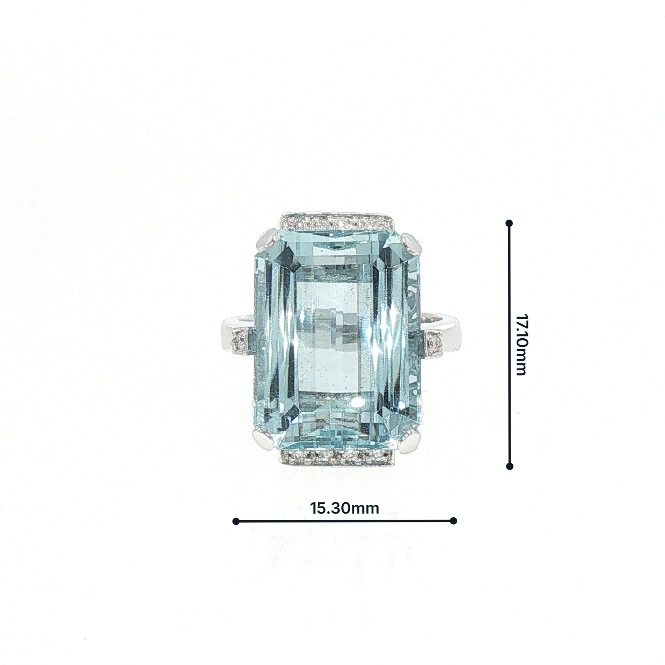 18ct White Gold Emerald Cut Aquamarine and Natural Diamond Ring