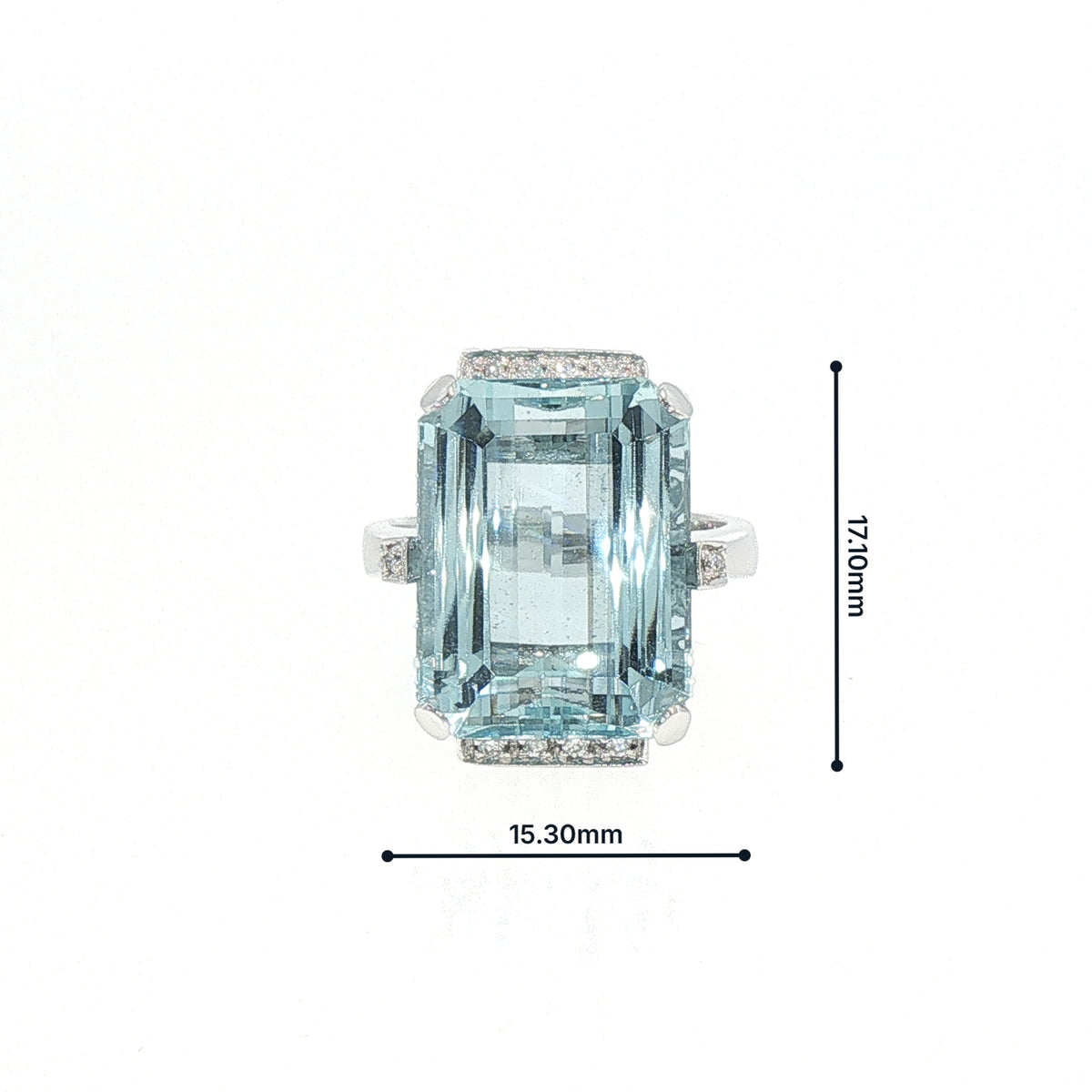 18ct White Gold Emerald Cut Aquamarine and Natural Diamond Ring
