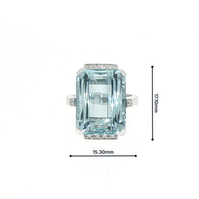 18ct White Gold Emerald Cut Aquamarine and Natural Diamond Ring