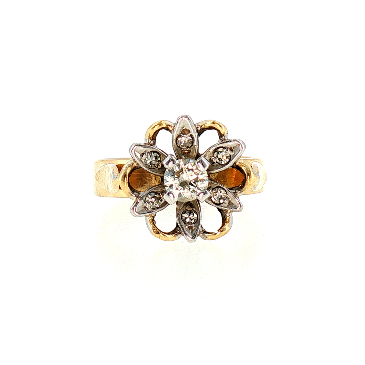 Vintage Floral Natural Diamond Cluster Ring in 18ct Yellow Gold