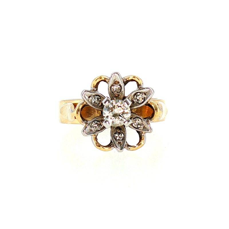 Vintage Floral Natural Diamond Cluster Ring in 18ct Yellow Gold