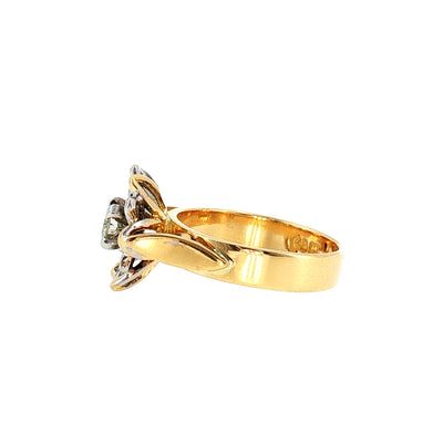 Vintage Floral Natural Diamond Cluster Ring in 18ct Yellow Gold