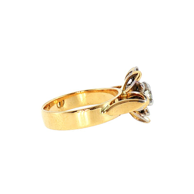 Vintage Floral Natural Diamond Cluster Ring in 18ct Yellow Gold