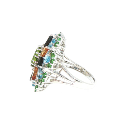 Vintage Multi-Gemstone Peridot Cocktail Ring in 14ct White Gold