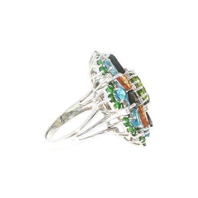 Vintage Multi-Gemstone Peridot Cocktail Ring in 14ct White Gold