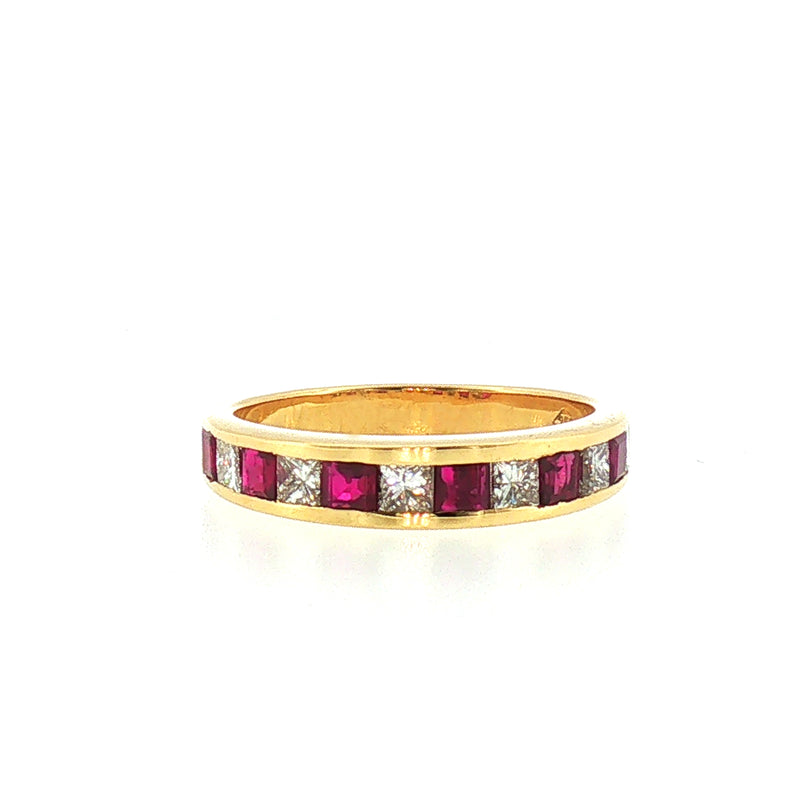 Vintage Natural Ruby and Diamond Channel Set Eternity Ring in 18ct Yellow Gold