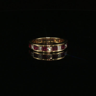 Vintage Natural Ruby and Diamond Channel Set Eternity Ring in 18ct Yellow Gold