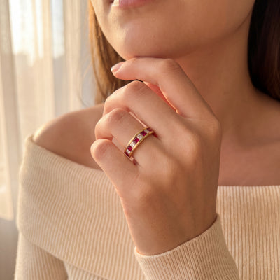 Vintage Natural Ruby and Diamond Channel Set Eternity Ring in 18ct Yellow Gold