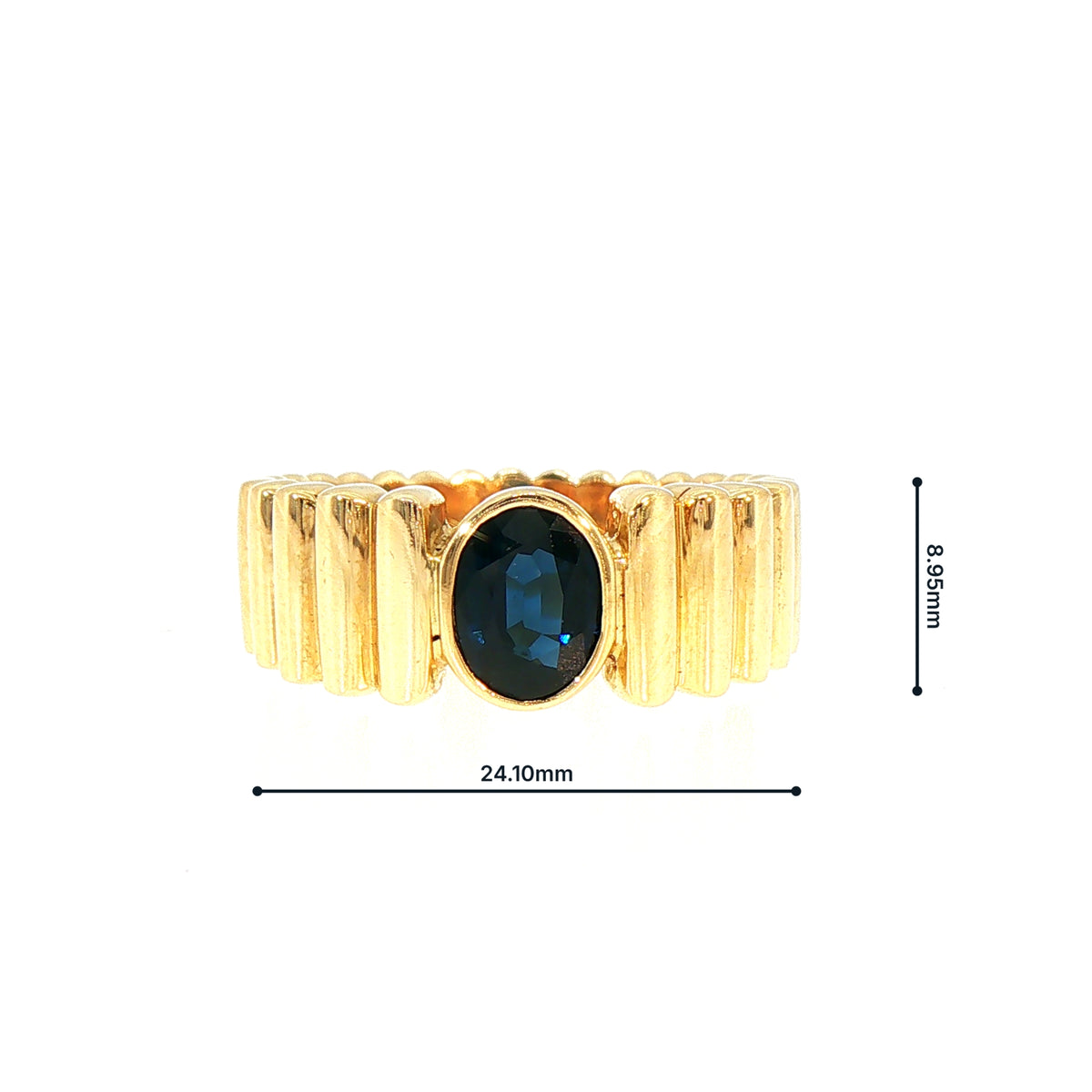 Vintage Oval Sapphire Ridged Solitaire Ring in 18ct Yellow Gold