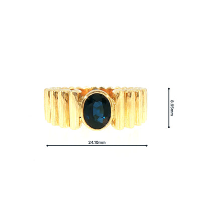 Vintage Oval Sapphire Ridged Solitaire Ring in 18ct Yellow Gold