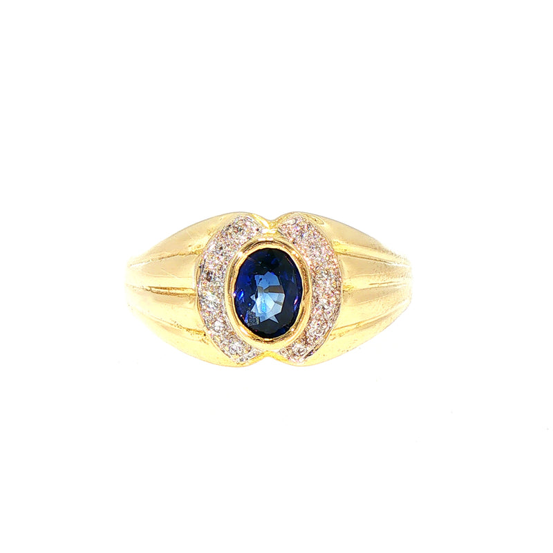 Vintage Oval Sapphire and Natural Diamond Cluster Dress Ring in 18ct Yellow Gold