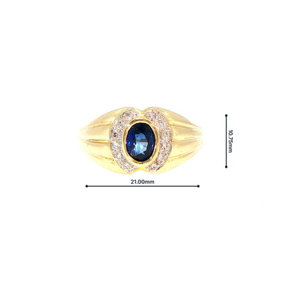 Vintage Oval Sapphire and Natural Diamond Cluster Dress Ring in 18ct Yellow Gold