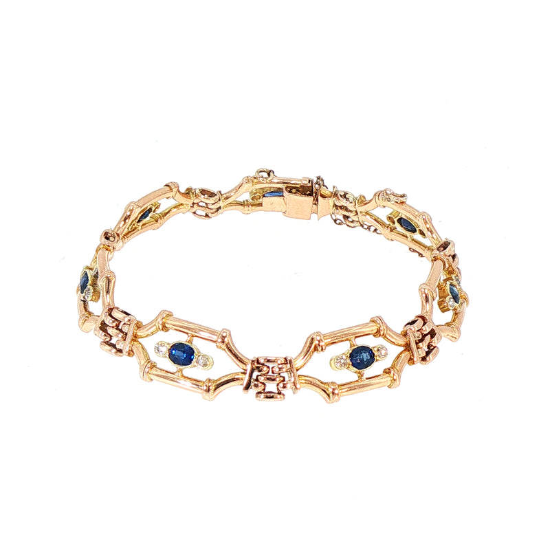 Vintage Royal Blue Sapphire and Natural Diamond Bracelet in 15ct Yellow Gold