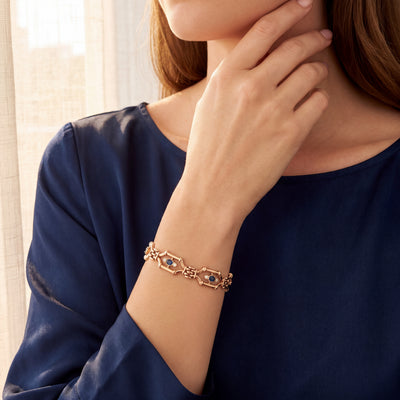 Vintage Royal Blue Sapphire and Natural Diamond Bracelet in 15ct Yellow Gold