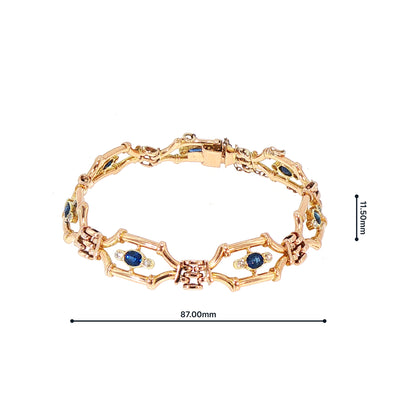 Vintage Royal Blue Sapphire and Natural Diamond Bracelet in 15ct Yellow Gold