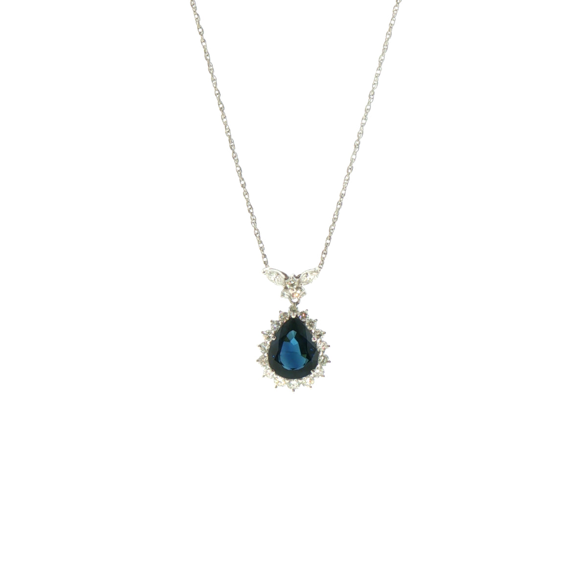 Vintage Natural Sapphire and Diamond Cluster Pear Drop Pendant in Platinum