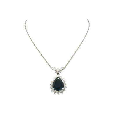 Vintage Natural Sapphire and Diamond Cluster Pear Drop Pendant in Platinum