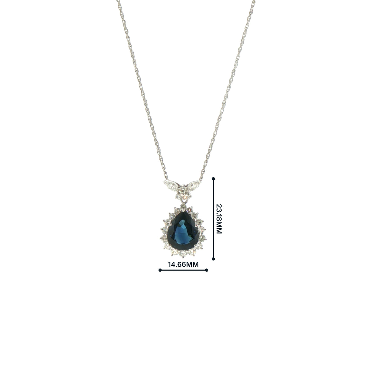 Vintage Natural Sapphire and Diamond Cluster Pear Drop Pendant in Platinum