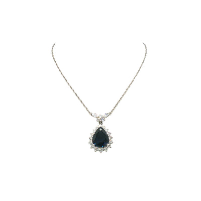 Vintage Natural Sapphire and Diamond Cluster Pear Drop Pendant in Platinum