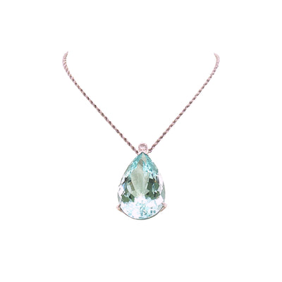 Vintage Natural Pear Shape Aquamarine and Diamond Pendant on chain in 18ct White Gold