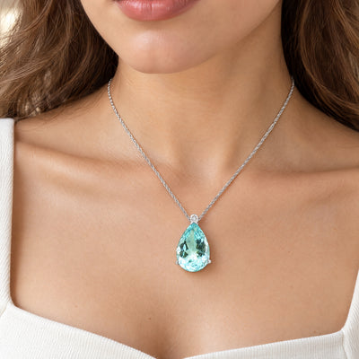 Vintage Natural Pear Shape Aquamarine and Diamond Pendant on chain in 18ct White Gold