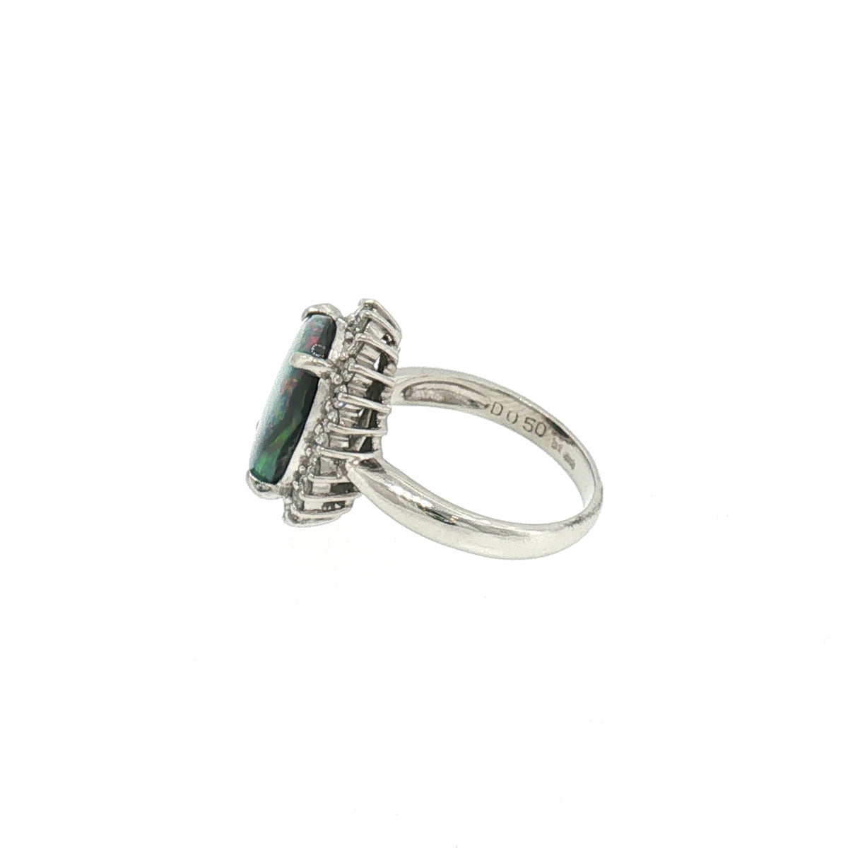 Vintage Natural Black Opal and Diamond Cluster Dress Ring in Platinum