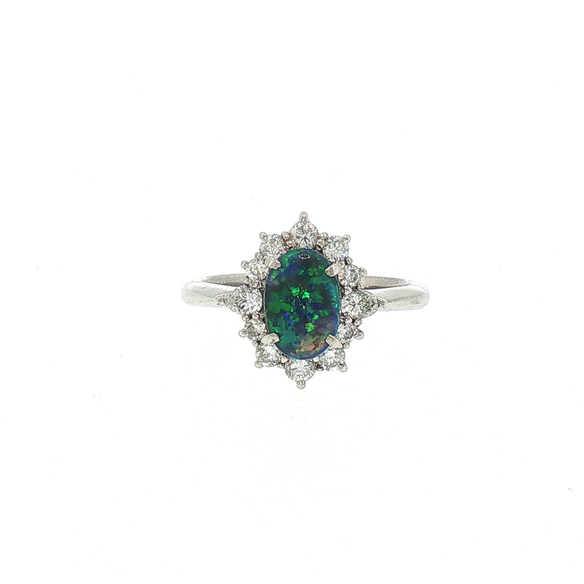 Vintage Natural Black Opal and Diamond Dress Ring in Platinum