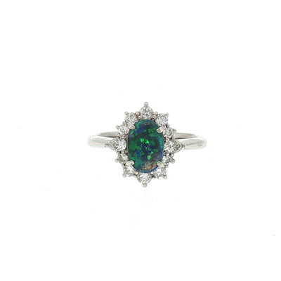 Vintage Natural Black Opal and Diamond Dress Ring in Platinum