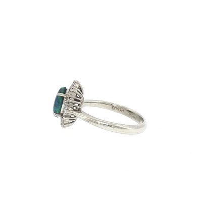 Vintage Natural Black Opal and Diamond Dress Ring in Platinum