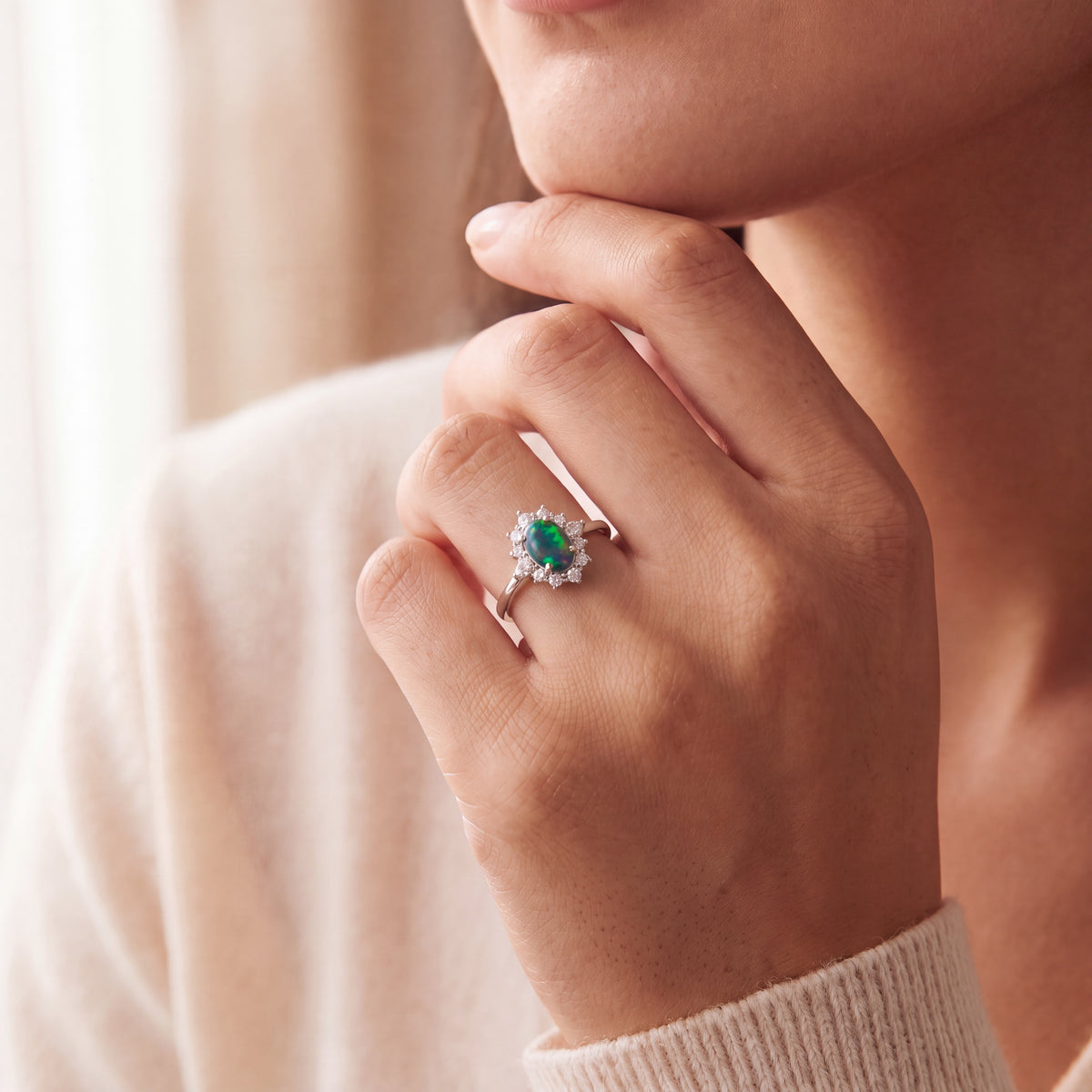 Vintage Natural Black Opal and Diamond Dress Ring in Platinum