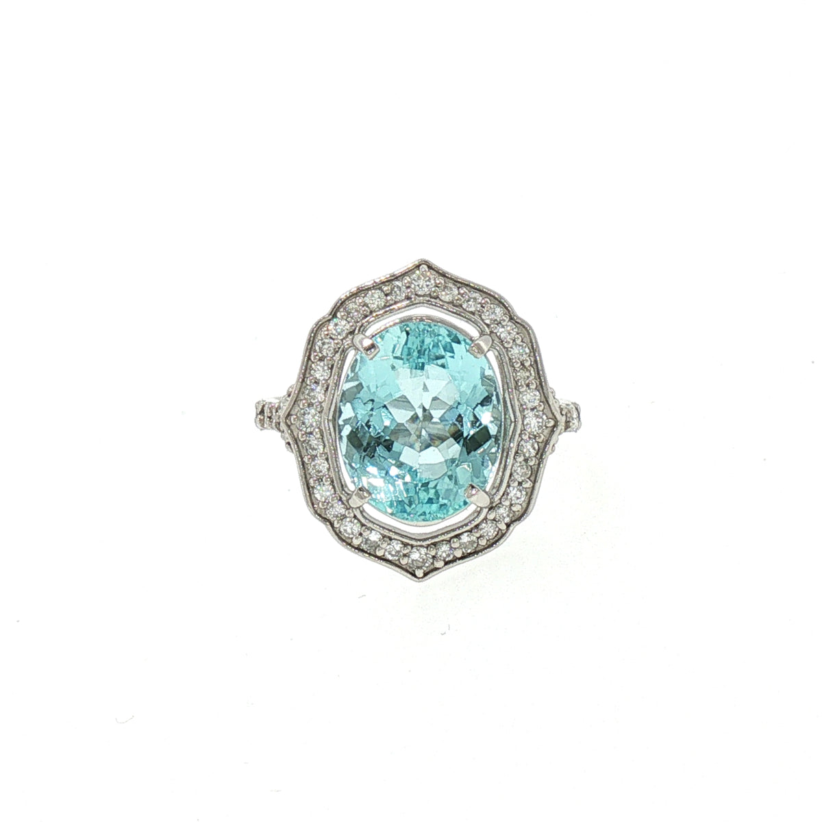 Vintage Natural Aquamarine and Diamond Halo Cluster Dress Ring in Platinum